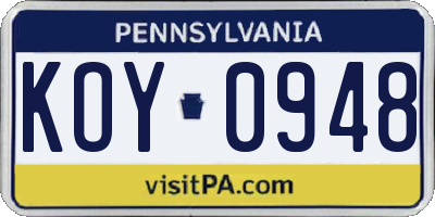 PA license plate KOY0948