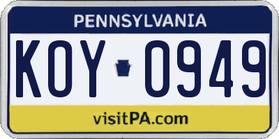 PA license plate KOY0949