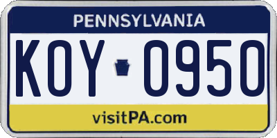 PA license plate KOY0950
