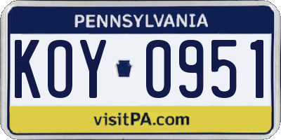 PA license plate KOY0951