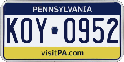 PA license plate KOY0952