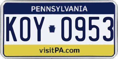 PA license plate KOY0953