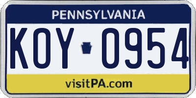 PA license plate KOY0954