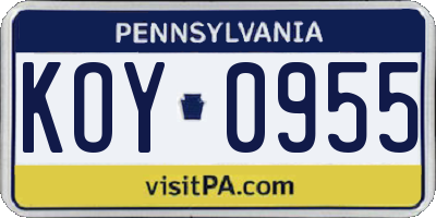 PA license plate KOY0955