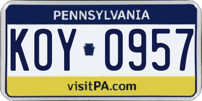 PA license plate KOY0957