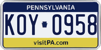 PA license plate KOY0958