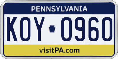 PA license plate KOY0960