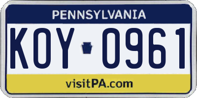 PA license plate KOY0961