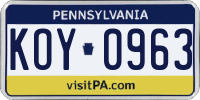 PA license plate KOY0963