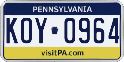 PA license plate KOY0964