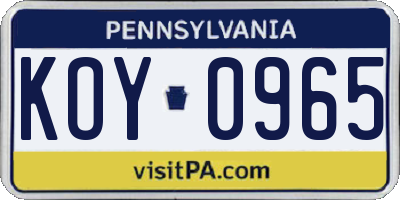 PA license plate KOY0965