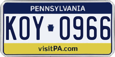 PA license plate KOY0966