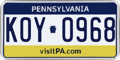 PA license plate KOY0968