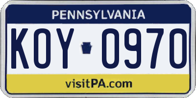 PA license plate KOY0970
