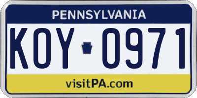 PA license plate KOY0971