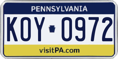 PA license plate KOY0972