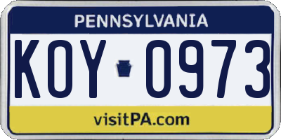 PA license plate KOY0973