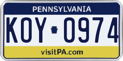 PA license plate KOY0974
