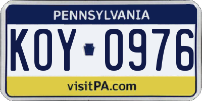 PA license plate KOY0976