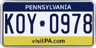 PA license plate KOY0978