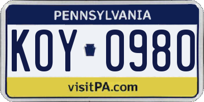 PA license plate KOY0980