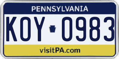 PA license plate KOY0983