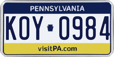 PA license plate KOY0984
