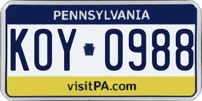 PA license plate KOY0988