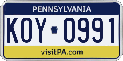 PA license plate KOY0991