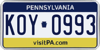 PA license plate KOY0993