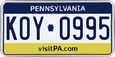 PA license plate KOY0995