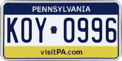 PA license plate KOY0996