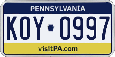 PA license plate KOY0997