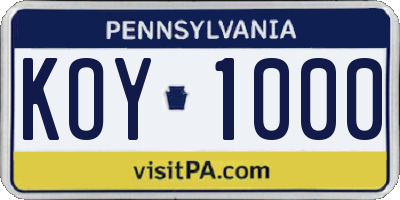 PA license plate KOY1000