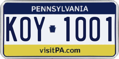 PA license plate KOY1001