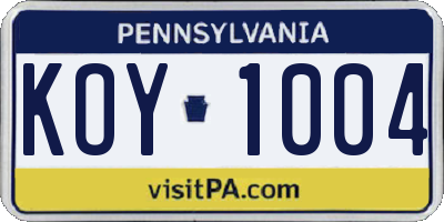 PA license plate KOY1004