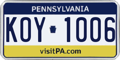 PA license plate KOY1006