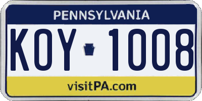 PA license plate KOY1008