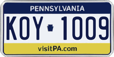 PA license plate KOY1009