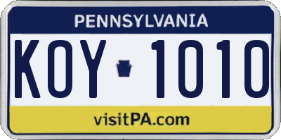 PA license plate KOY1010