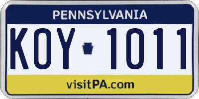 PA license plate KOY1011