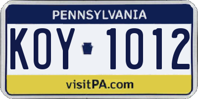PA license plate KOY1012
