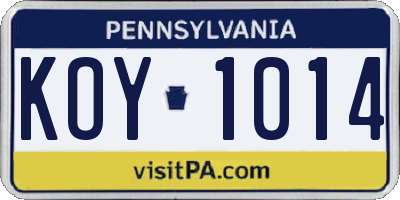 PA license plate KOY1014