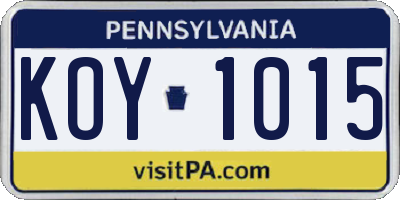 PA license plate KOY1015