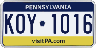 PA license plate KOY1016