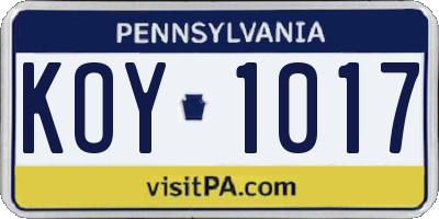 PA license plate KOY1017