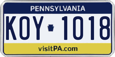PA license plate KOY1018