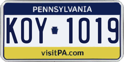 PA license plate KOY1019