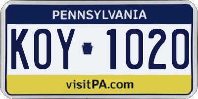 PA license plate KOY1020