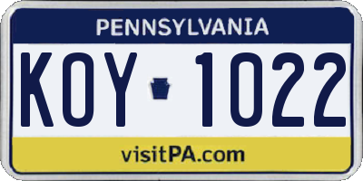 PA license plate KOY1022